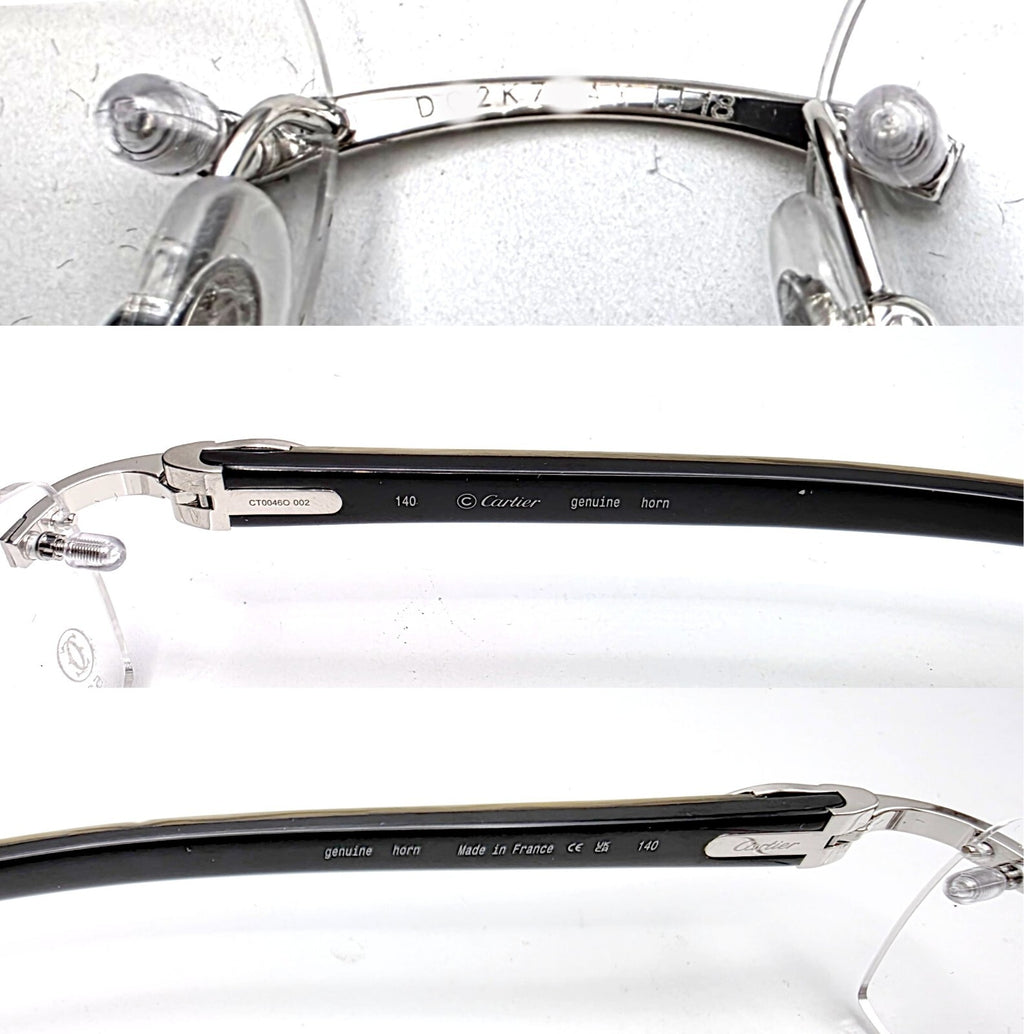 New Authentic Cartier Buffalo Horn Silver White Eyeglasses