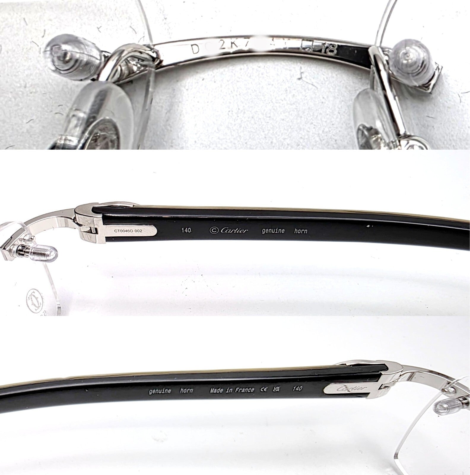 New Authentic Cartier Buffalo Horn Silver White Eyeglasses