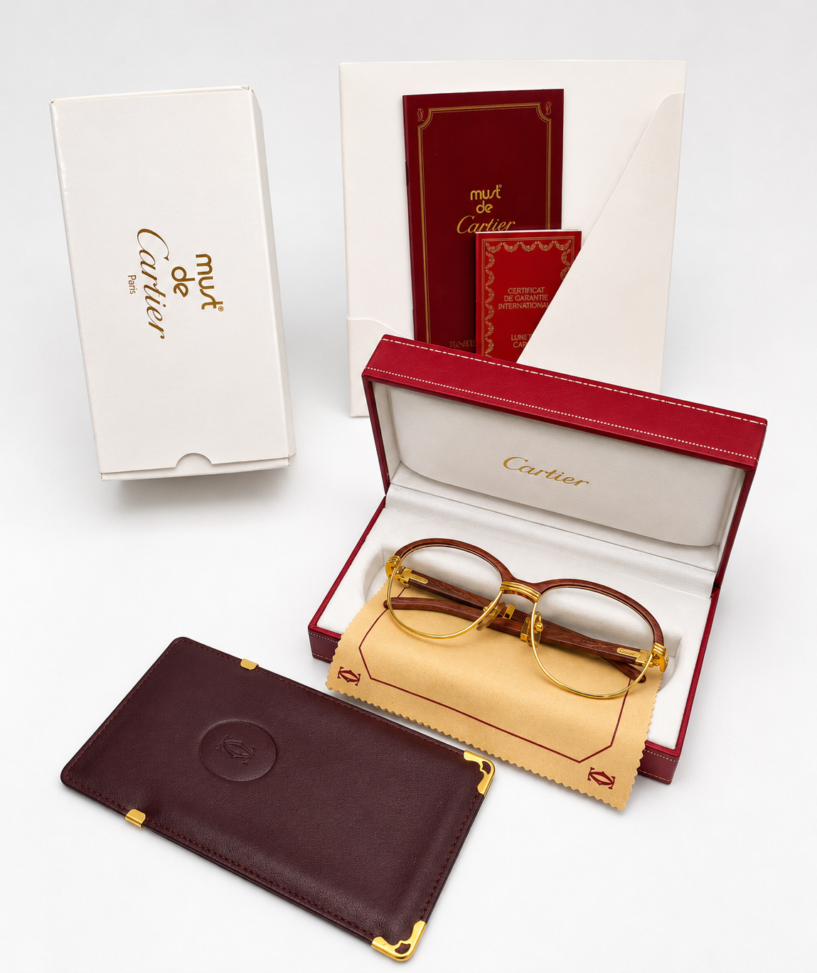 Vintage Cartier Gold Frame Malmaison Wood Glasses