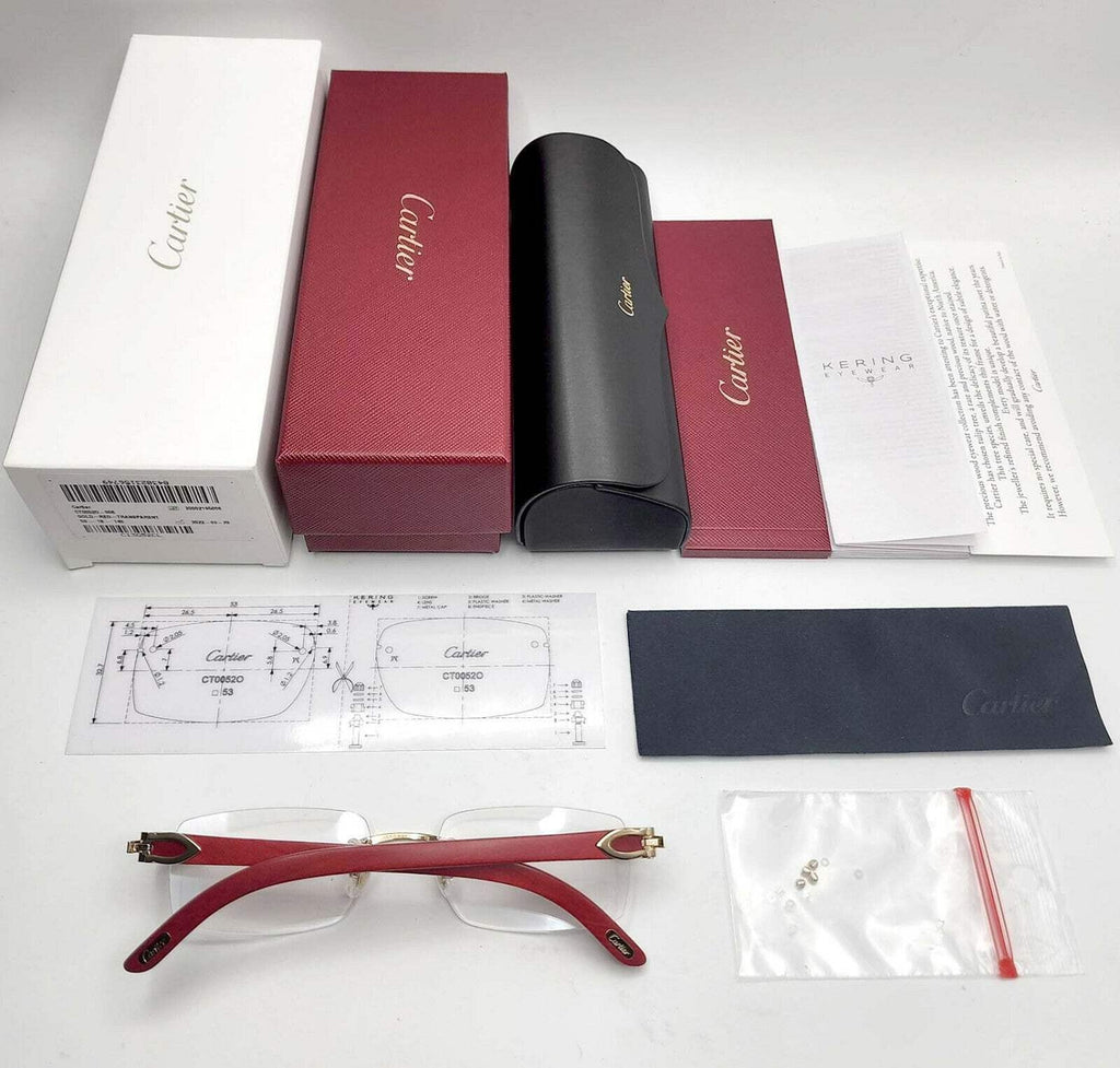 NEW! Cartier Red Wood Gold Glasses CT00520
