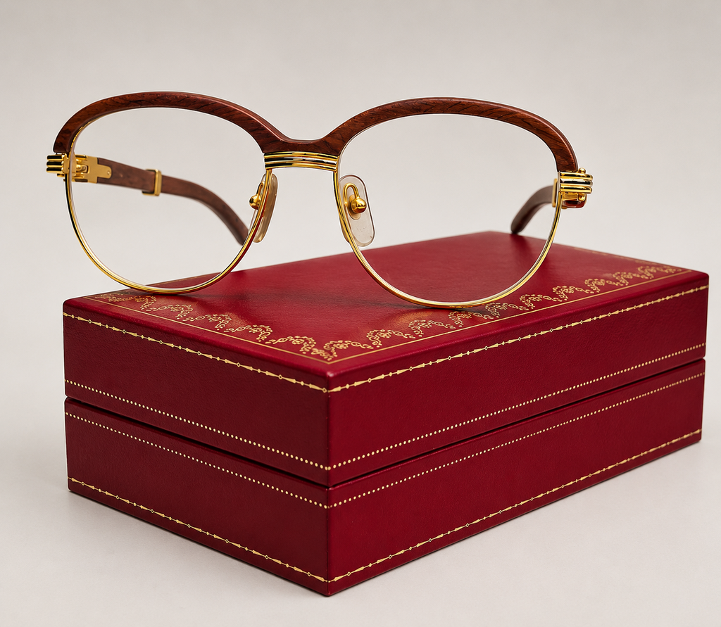 Vintage Cartier Gold Frame Malmaison Wood Glasses