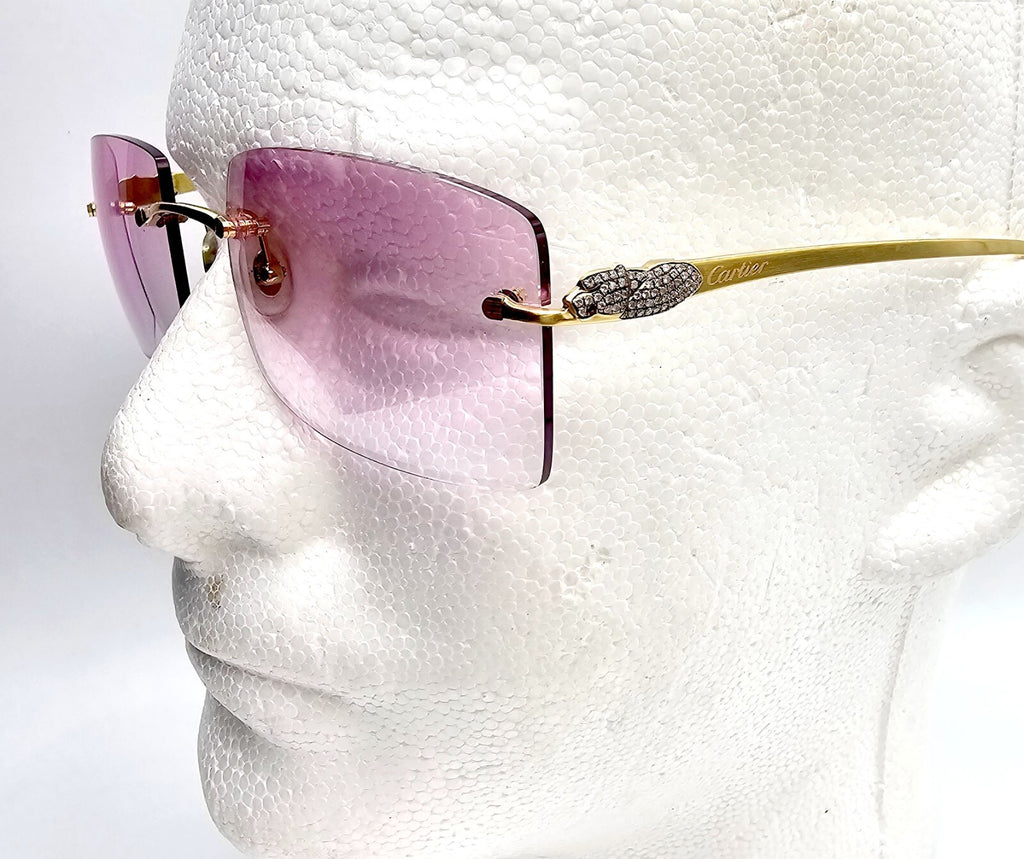 Cartier Rimless Custom Diamond Gold Sunglasses
